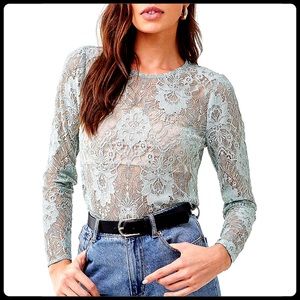 🆕F21 sheer scalloped lace top